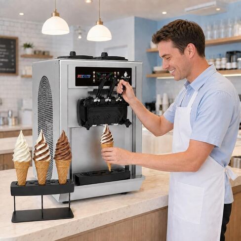 3-Flavor Countertop Soft Serve Ice Cream Machine, 22–28 L/H, 115V 2200W | 3-flavor countertop soft serve machine with dual 6L hoppers, dual 1.7L cylinders, 22–28 L/H output and low-mix alert. in Saudi Arabia