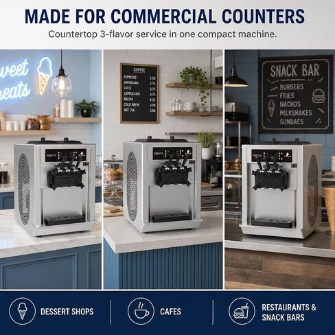 3-Flavor Countertop Soft Serve Ice Cream Machine, 22–28 L/H, 115V 2200W | 3-flavor countertop soft serve machine with dual 6L hoppers, dual 1.7L cylinders, 22–28 L/H output and low-mix alert. in Saudi Arabia