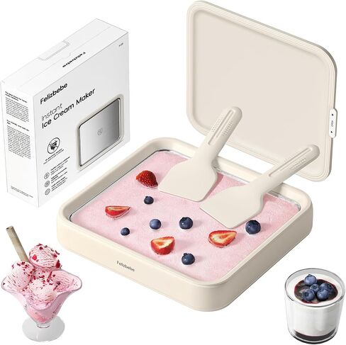 Rolled Ice Cream Maker, Felizbebe Instant Ice Cream Roller Tray with Lid and 2 Spatulas, Food Grade Premium Stainless Steel Cold Plate No-electricity for Fun Family Activities, DIY Parent-Child Time in Saudi Arabia