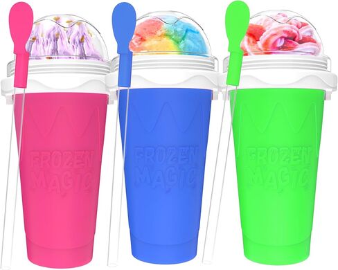 3PCS Slushie Maker Cup,DIY Magic Quick Frozen Smoothies Cups for Homemade Milk Shake Ice Cream Maker, Cooling Cups, Double Layer Squeeze Slushy Maker Cup,Birthday Gifts for Family (Bule+Pink+Green) in Saudi Arabia