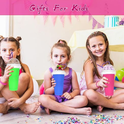 3PCS Slushie Maker Cup,DIY Magic Quick Frozen Smoothies Cups for Homemade Milk Shake Ice Cream Maker, Cooling Cups, Double Layer Squeeze Slushy Maker Cup,Birthday Gifts for Family (Bule+Pink+Green) in Saudi Arabia