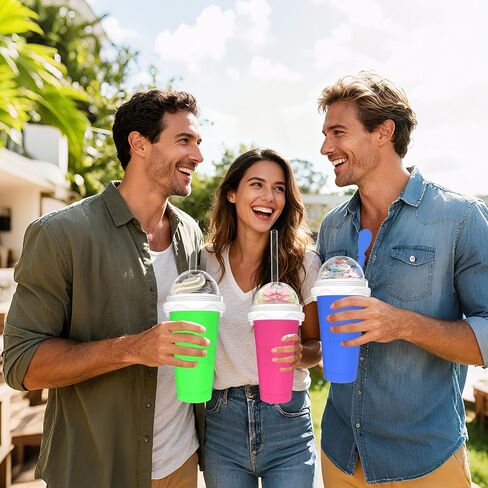 3PCS Slushie Maker Cup,DIY Magic Quick Frozen Smoothies Cups for Homemade Milk Shake Ice Cream Maker, Cooling Cups, Double Layer Squeeze Slushy Maker Cup,Birthday Gifts for Family (Bule+Pink+Green) in Saudi Arabia