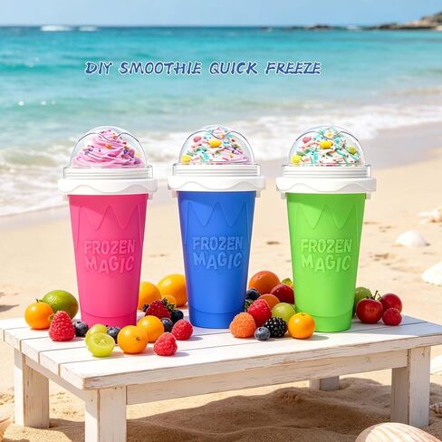 3PCS Slushie Maker Cup,DIY Magic Quick Frozen Smoothies Cups for Homemade Milk Shake Ice Cream Maker, Cooling Cups, Double Layer Squeeze Slushy Maker Cup,Birthday Gifts for Family (Bule+Pink+Green) in Saudi Arabia