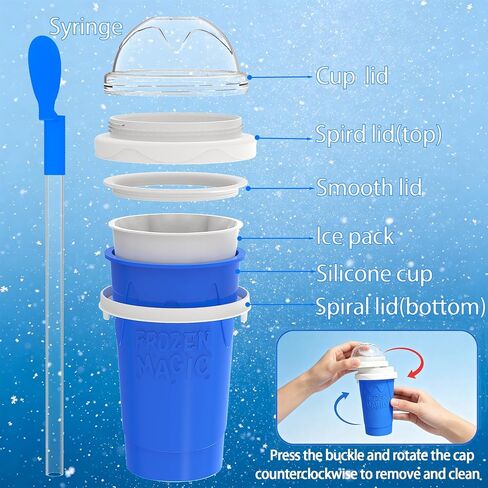 2PCS 500ML Slushie Maker Cup, DIY Magic Slushy Maker Squeeze Cup,Smoothie Squeeze Cup for Juices, Milk and Ice Cream Make, Double Layer Silicone Slushie Cup with Straw,Gifts for Family(Pink+Blue) in Saudi Arabia
