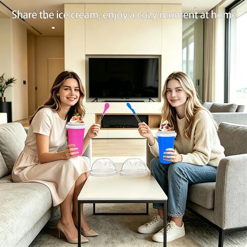 2PCS 500ML Slushie Maker Cup, DIY Magic Slushy Maker Squeeze Cup,Smoothie Squeeze Cup for Juices, Milk and Ice Cream Make, Double Layer Silicone Slushie Cup with Straw,Gifts for Family(Pink+Blue) in Saudi Arabia