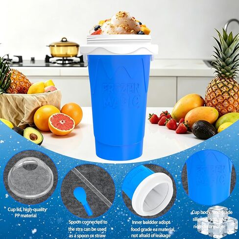 2PCS 500ML Slushie Maker Cup, DIY Magic Slushy Maker Squeeze Cup,Smoothie Squeeze Cup for Juices, Milk and Ice Cream Make, Double Layer Silicone Slushie Cup with Straw,Gifts for Family(Pink+Blue) in Saudi Arabia