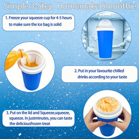2PCS 500ML Slushie Maker Cup, DIY Magic Slushy Maker Squeeze Cup,Smoothie Squeeze Cup for Juices, Milk and Ice Cream Make, Double Layer Silicone Slushie Cup with Straw,Gifts for Family(Pink+Blue) in Saudi Arabia
