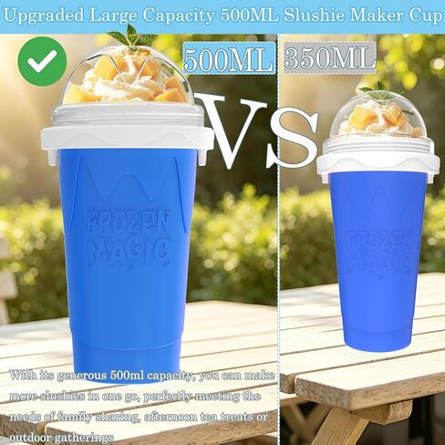 2PCS 500ML Slushie Maker Cup, DIY Magic Slushy Maker Squeeze Cup,Smoothie Squeeze Cup for Juices, Milk and Ice Cream Make, Double Layer Silicone Slushie Cup with Straw,Gifts for Family(Pink+Blue) in Saudi Arabia