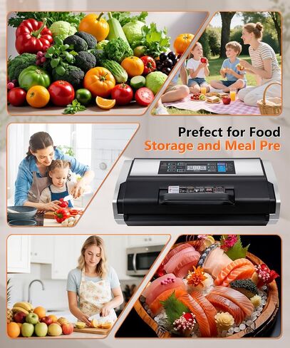 95KPa 10-in-1 Commercial Vacuum Sealer Double Heat Seal Device | Equipped with easy-lock handle, built-in cutter, sealed hose, 1 roll + 15 vacuum bags for food preservation Black Silver in Saudi Arabia