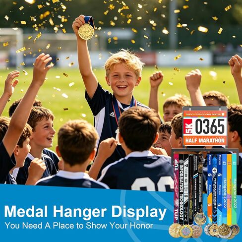 Invech Medal Hanger Display, 6 Rows Race Bib Medal Holder, Holds 60+ Medals, Wall Mount Medal Rack with Gift Box for Runners Marathon Soccer Sports Competition Gift in Saudi Arabia