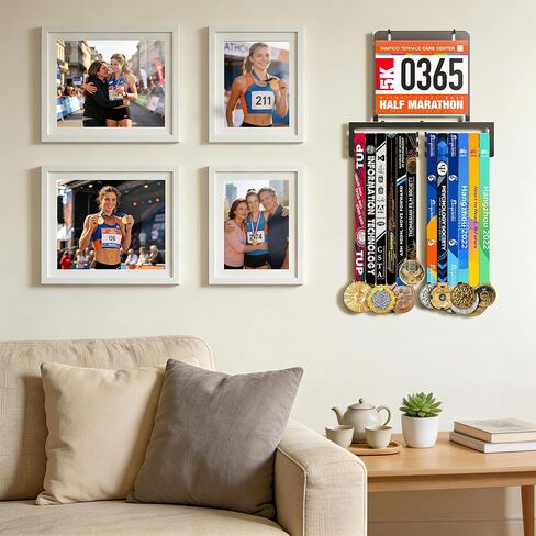 Invech Medal Hanger Display, 6 Rows Race Bib Medal Holder, Holds 60+ Medals, Wall Mount Medal Rack with Gift Box for Runners Marathon Soccer Sports Competition Gift in Saudi Arabia