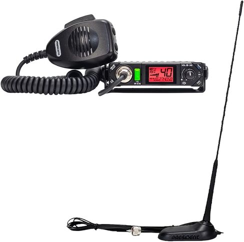 President Premium Compact CB Radio Kit with Bill III AM/FM CB Radio and Virginia F Antenna, Features P-Channels, NRC, and Weather Channels in Saudi Arabia