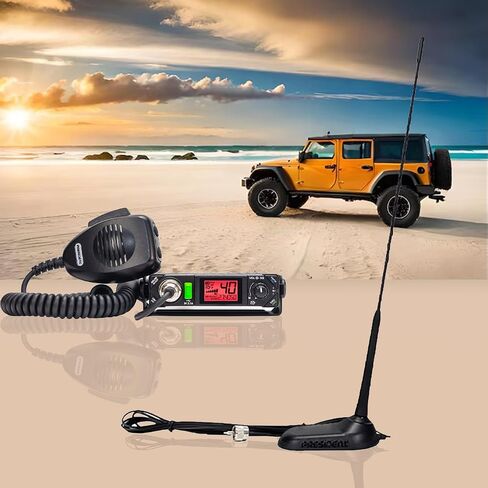 President Premium Compact CB Radio Kit with Bill III AM/FM CB Radio and Virginia F Antenna, Features P-Channels, NRC, and Weather Channels in Saudi Arabia