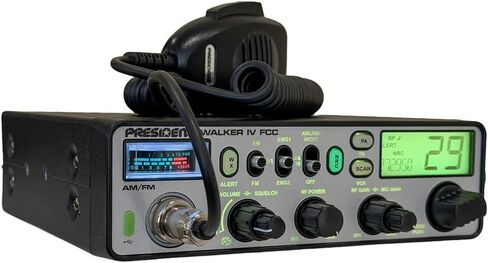 President Walker IV FCC AM/FM Trucker CB Radio with Automatic SWR/SWR Protection, 7-Color LCD with Glow Mode, Automatic Squelch, Noise Reduction, Weather/Alert, VOX Hands-free, USB-C Port, P-channels. | Automatic SWR/SWR Protection, 7-Color LCD with Glow  in Saudi Arabia