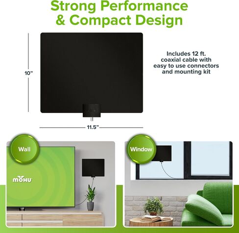 Mohu Leaf 50 Original Paper-Thin Indoor TV Antenna, UHF VHF, 60-Mile Range, Multi-Directional, 4K 8K UHD NEXTGEN TV - w/12 ft. Cable, Jolt Switch in Saudi Arabia