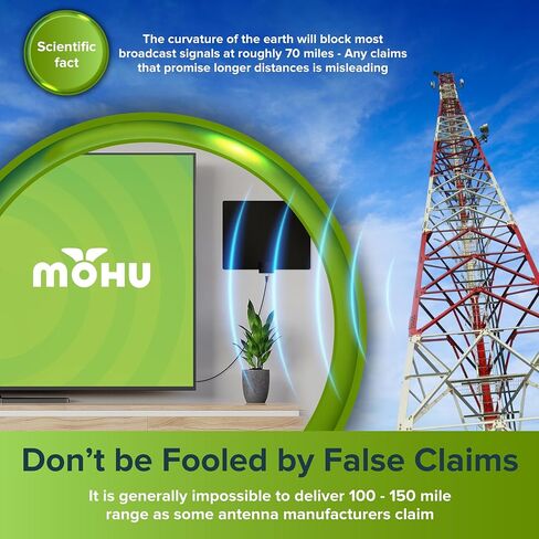 Mohu Leaf 50 Original Paper-Thin Indoor TV Antenna, UHF VHF, 60-Mile Range, Multi-Directional, 4K 8K UHD NEXTGEN TV - w/12 ft. Cable, Jolt Switch in Saudi Arabia