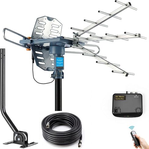 PBD Digital Outdoor TV Antenna, 150 Miles Range, 360° Rotating Directional Motor with Remote Control, Dual TV Support, Mounting Pole, 40FT RG6 Cable, UHF/VHF Reception in Saudi Arabia