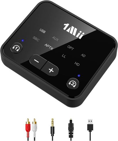 جهاز إرسال 1Mii Bluetooth 5.3 للتلفزيون إلى 2 سماعات/مكبرات صوت لاسلكية | aptX Adaptive/HD، مدخلات صوت بصرية/AUX/RCA مع التحكم في مستوى الصوت، محول بلوتوث طويل المدى 100 قدم للتلفزيون in Kuwait