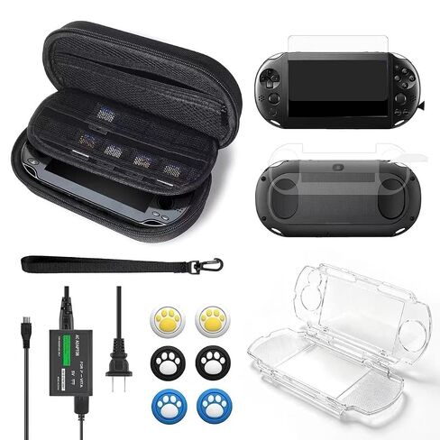 مجموعة الملحقات لجهاز PS Vita 2000، حقيبة حمل لجهاز PSV Slim، حافظة واقية، واقيات شاشة أمامية وخلفية، و6 قطع من أغطية قبضة الإبهام لجهاز PS Vita Slim in Kuwait