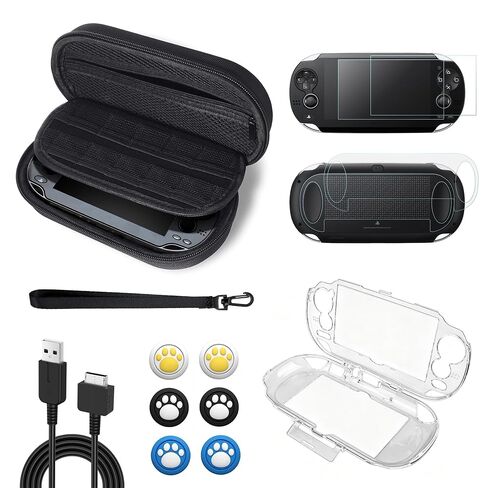 مجموعة الملحقات لجهاز PS Vita 1000، حقيبة حمل لجهاز PSV 1000، حافظة واقية، واقيات شاشة أمامية وخلفية، 6 قطع من أغطية قبضة الإبهام وكابل الشاحن in Kuwait