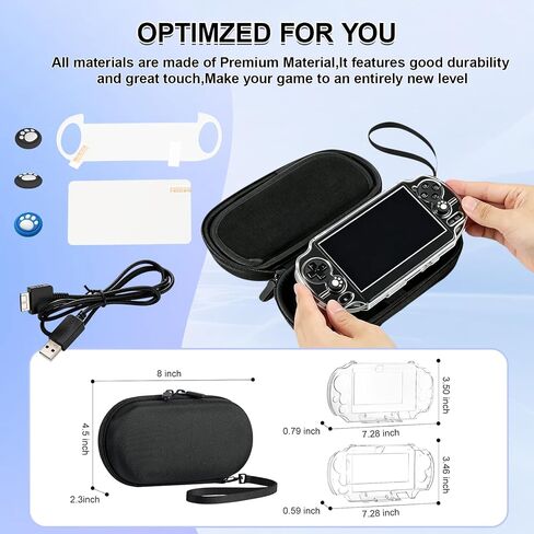 مجموعة الملحقات لجهاز PS Vita 1000، حقيبة حمل لجهاز PSV 1000، حافظة واقية، واقيات شاشة أمامية وخلفية، 6 قطع من أغطية قبضة الإبهام وكابل الشاحن in Kuwait