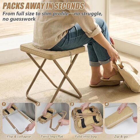 LoTanop Foldable Backpack Stool- mini Folding Chair - Compact Collapsible Camping Seat Supports 286 LBS for Outdoor Hiking, Fishing, Travel & Camping (Beige) in Saudi Arabia