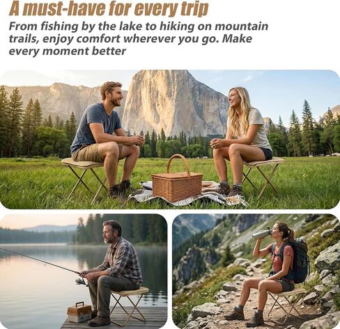 LoTanop Foldable Backpack Stool- mini Folding Chair - Compact Collapsible Camping Seat Supports 286 LBS for Outdoor Hiking, Fishing, Travel & Camping (Beige) in Saudi Arabia