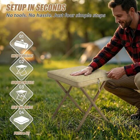 LoTanop Foldable Backpack Stool- mini Folding Chair - Compact Collapsible Camping Seat Supports 286 LBS for Outdoor Hiking, Fishing, Travel & Camping (Beige) in Saudi Arabia