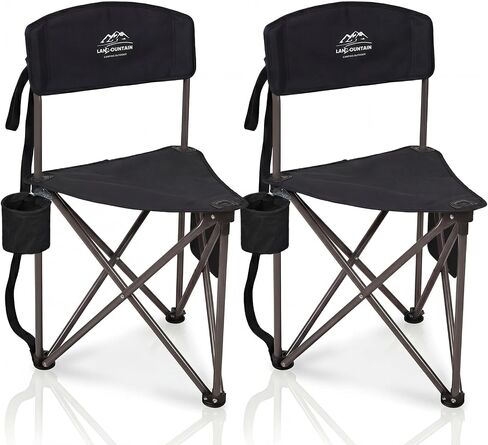 2 Pack Folding Camping Tripod Stool with Backrest & Cup Holder, Lightweight Portable Outdoor Chairs for Adults, Compact 3-Leg Seat for Fishing, Hunting, Hiking & Travel w/Bag - Black in Saudi Arabia
