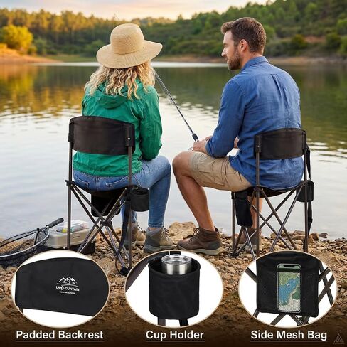 2 Pack Folding Camping Tripod Stool with Backrest & Cup Holder, Lightweight Portable Outdoor Chairs for Adults, Compact 3-Leg Seat for Fishing, Hunting, Hiking & Travel w/Bag - Black in Saudi Arabia