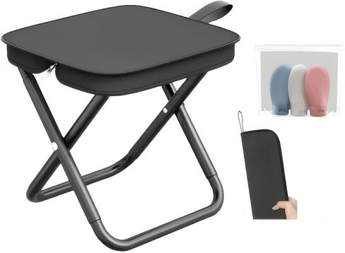 Portable Stool, Camping Stool 12inch Portable Folding Stool Small Folding Chair, Telescopic Compact Foldable Stool for Camping, Hiking, Outdoor Concert(3Pcs 60ML Travel Bottles Gift) in Saudi Arabia