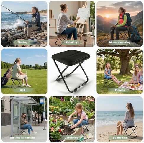 Portable Stool, Camping Stool 12inch Portable Folding Stool Small Folding Chair, Telescopic Compact Foldable Stool for Camping, Hiking, Outdoor Concert(3Pcs 60ML Travel Bottles Gift) in Saudi Arabia