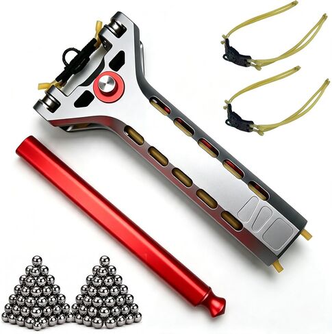 Slingshot for Adults with Magazine 2 Bands and 100 Balls | Aluminum Alloy Catapult Semi Automatic Loading Set, High Precision Target Training Sling Shot in Saudi Arabia