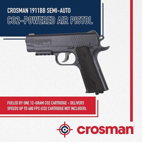 Crosman 1911BB Semi-Auto CO2 Powered BB Pistol - 480 FPS - Black | 20-Round Drop-Out Magazine - Picatinny Accessory Rail - Removable Grip Panels in Saudi Arabia