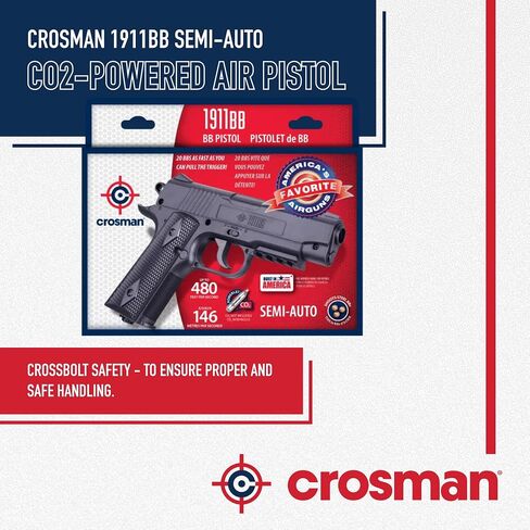 Crosman 1911BB Semi-Auto CO2 Powered BB Pistol - 480 FPS - Black | 20-Round Drop-Out Magazine - Picatinny Accessory Rail - Removable Grip Panels in Saudi Arabia