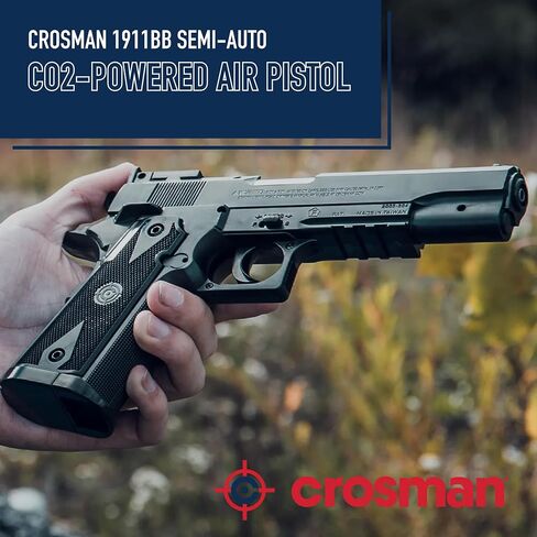 Crosman 1911BB Semi-Auto CO2 Powered BB Pistol - 480 FPS - Black | 20-Round Drop-Out Magazine - Picatinny Accessory Rail - Removable Grip Panels in Saudi Arabia