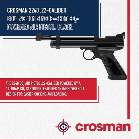 Crosman 2240 Bolt Action Single-Shot .22 Caliber CO2 Air Pistol - 460 FPS – Black | Improved Bolt Design - Rifled Steel Barrel - Ambidextrous Grip in Saudi Arabia