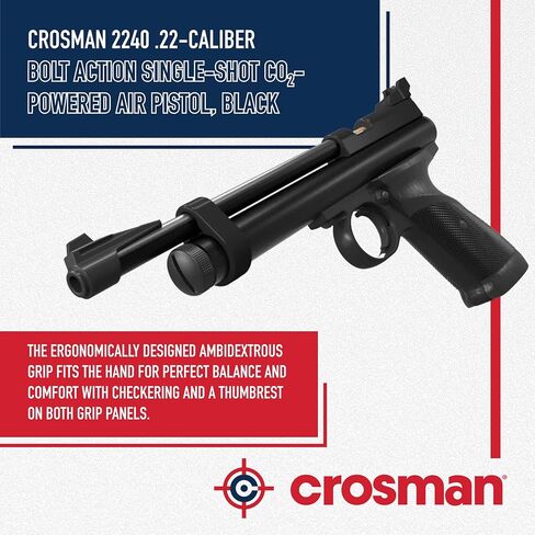 Crosman 2240 Bolt Action Single-Shot .22 Caliber CO2 Air Pistol - 460 FPS – Black | Improved Bolt Design - Rifled Steel Barrel - Ambidextrous Grip in Saudi Arabia