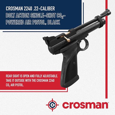 Crosman 2240 Bolt Action Single-Shot .22 Caliber CO2 Air Pistol - 460 FPS – Black | Improved Bolt Design - Rifled Steel Barrel - Ambidextrous Grip in Saudi Arabia