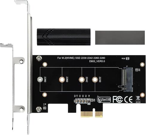 M.2 NVMe to PCIe Adapter, Aluminum Heat Sink, Supports 2230/2242/2260/2280 SSDs, PCIe X1 Interface, Compatible with Windows and Mac OS in Saudi Arabia