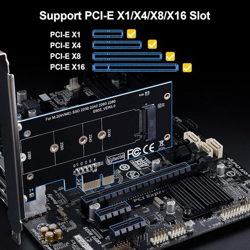 M.2 NVMe to PCIe Adapter, Aluminum Heat Sink, Supports 2230/2242/2260/2280 SSDs, PCIe X1 Interface, Compatible with Windows and Mac OS in Saudi Arabia