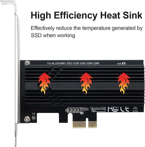 M.2 NVMe to PCIe Adapter, Aluminum Heat Sink, Supports 2230/2242/2260/2280 SSDs, PCIe X1 Interface, Compatible with Windows and Mac OS in Saudi Arabia