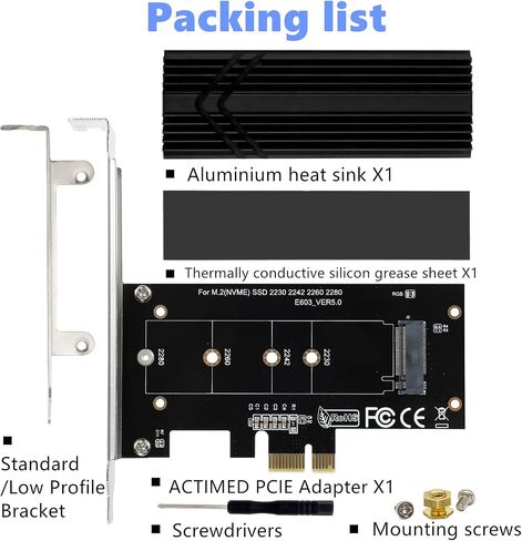 M.2 NVMe to PCIe Adapter, Aluminum Heat Sink, Supports 2230/2242/2260/2280 SSDs, PCIe X1 Interface, Compatible with Windows and Mac OS in Saudi Arabia