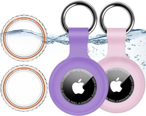 1|2|4Pack for Apple AirTag Holder with Keychain for Air Tag 2nd/1st Gen | Waterproof Air Tag Cover GPS Tracker Anti-Scratch Silicone Air-Tag Case for Pets,Kids,Bags-Black+Blue+Green+Red in Kuwait