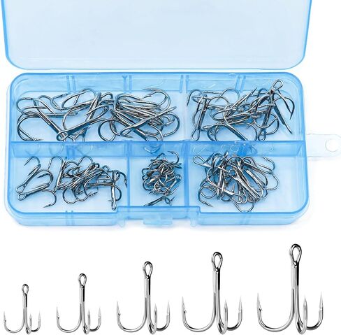 Natufish Treble Hooks Kit Mixed Sizes Strong Replacement Hooks for Lures | Treble Fishing Hooks Kit High Carbon Steel Nickel Coating Corrosion Resistant Sharp Barbed Points Round Bend Design For Lures in Kuwait