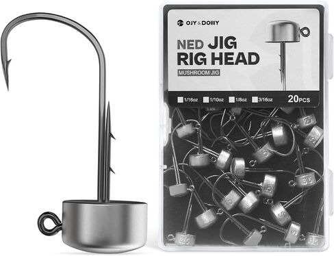 Ned Rig Jig Heads, 20 Pack Finesse Mushroom Jig Hooks Kit for Bass Fishing 1/16 1/8 3/16 1/4oz in Saudi Arabia
