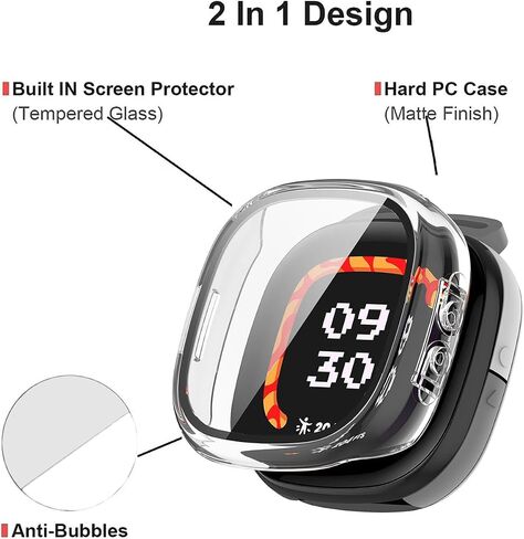 Rc-Z 2-Pack Screen Protector Case for Fitbit Google Ace LTE Smartwatch, Hard PC Bumper Frame with Tempered Glass Face Cover, Clear in Saudi Arabia