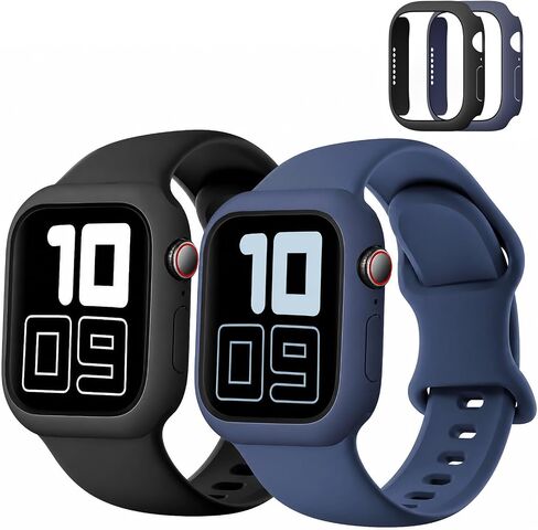Compatible with Kids Apple Watch Band+Case 38/40/41/42/44/45/46mm Silicone | for iWatch Series SE3 SE2 SE 11 10 9 8 7 6 5 4 3 2 1, Soft Breathable Sport Strap and Protective Cover with Tempered Glass in Kuwait