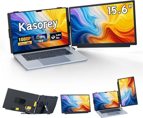 kasorey Laptop Screen Extender, 15.6" FHD 1080P Detachable Laptop Monitor Extender for 13-17.3" Laptop, Plug-Play Portable Laptop Extended Monitor, Slim 0.27" Travel Monitor for Wins/Mac/Android/PS5 in Saudi Arabia