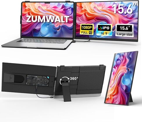 15.6" Laptop Screen Extender, 1080P FHD Triple Portable Monitor for Laptops, Ultra-Slim Travel Dual Monitor Fit for 12"-17.3" Laptops, USB-C Plug&Play Extended Screen Compatible with Win/Mac/Android in Kuwait